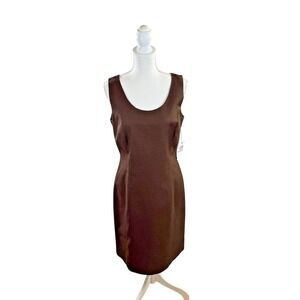 NWT Calvin Klein Classic Sheath Dress Brown 100% Cotton Lined Size 10